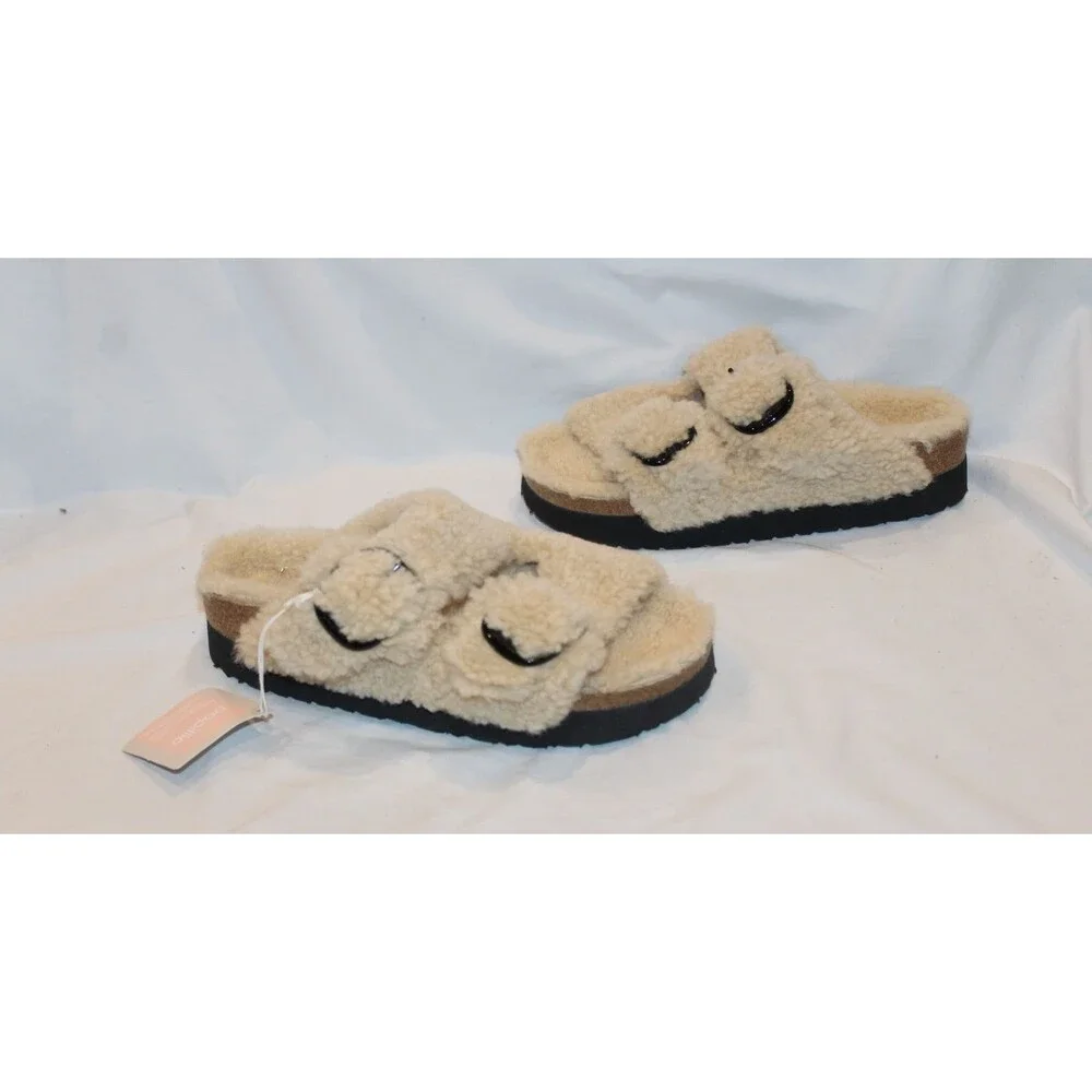 Birkenstock Women Papillo Arizona Big Buckle Shearling Sandal Eggshell EU 40 NAR